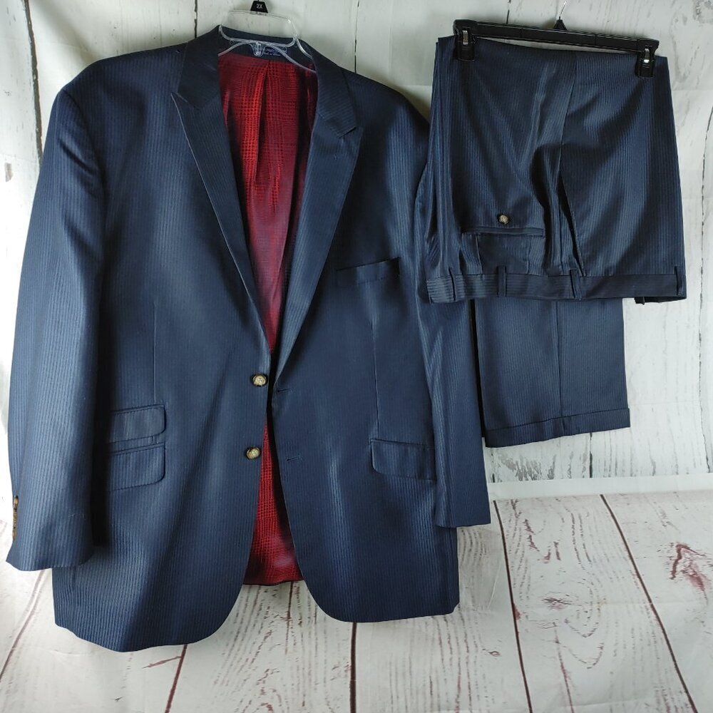 Michael Irvin 88 Tailored 50r 2 Button Slate Blue Pinstripe 2pc Suit 42x28 Ff